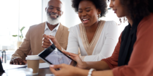 Nonprofit executive collaborating with a consultant on strategy and operations